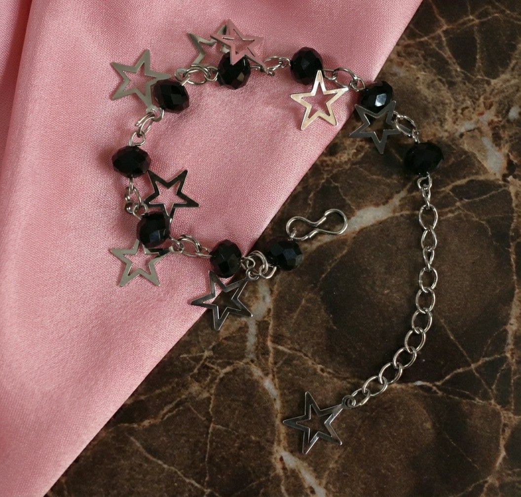 Silver Plated Black Crystal Beads Bracelet for Women | Adjustable Chain Bracelet | Brass & Steel Fashion Jewellery | B-33