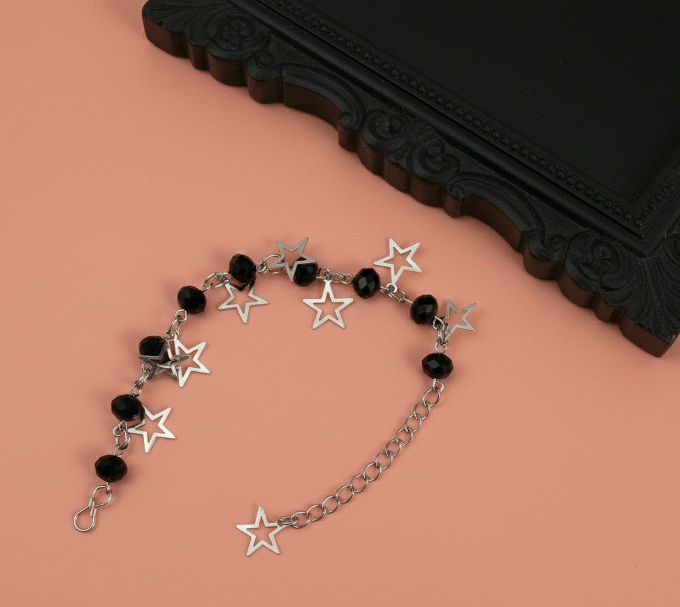 Silver Plated Black Crystal Beads Bracelet for Women | Adjustable Chain Bracelet | Brass & Steel Fashion Jewellery | B-33