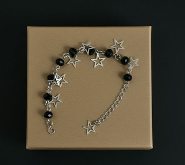 Silver Plated Black Crystal Beads Bracelet for Women | Adjustable Chain Bracelet | Brass & Steel Fashion Jewellery | B-33