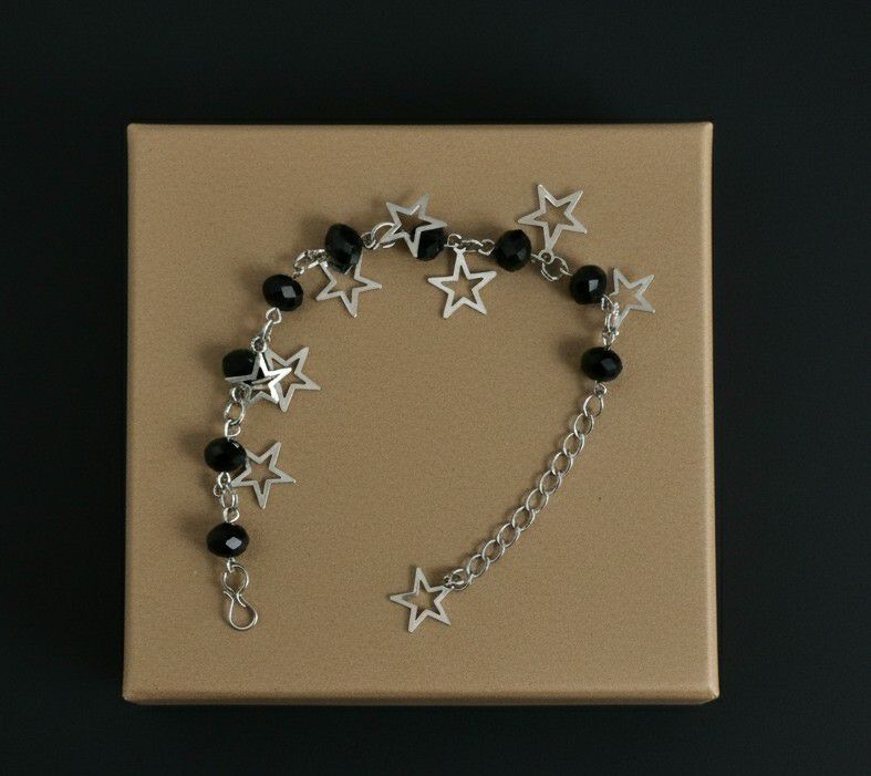 Silver Plated Black Crystal Beads Bracelet for Women | Adjustable Chain Bracelet | Brass & Steel Fashion Jewellery | B-33