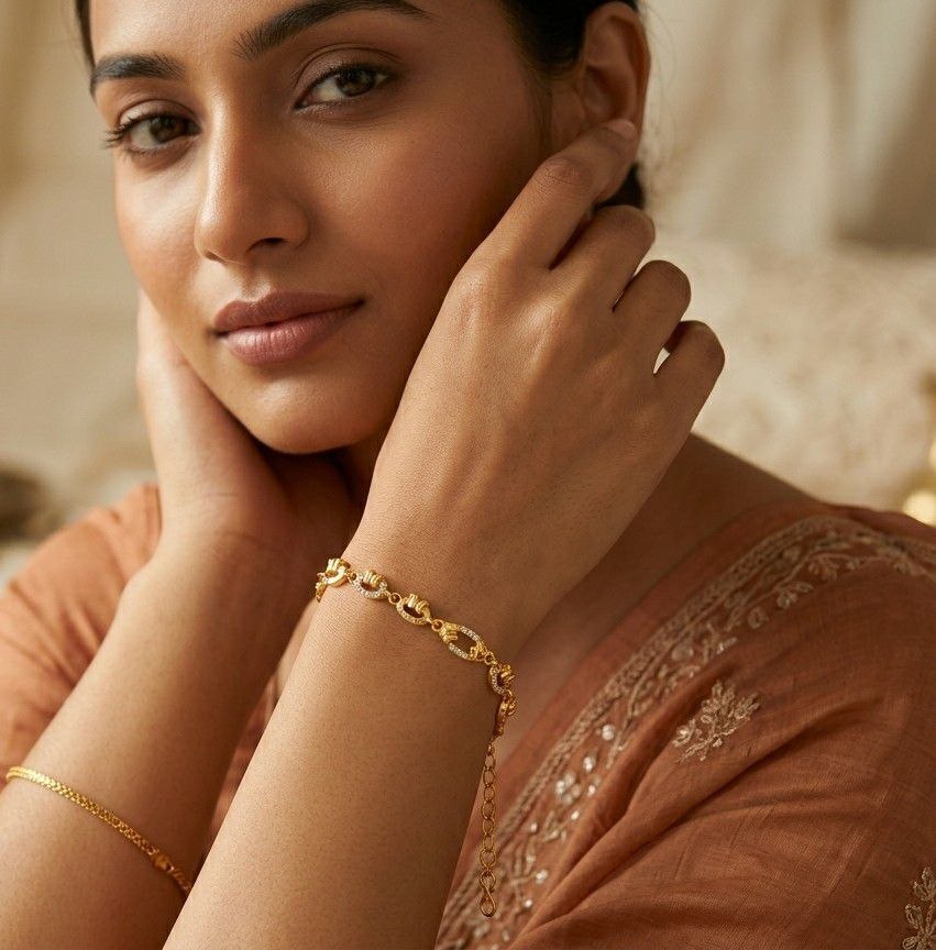 Gold Plated CZ Diamond Adjustable Bracelet for Women | Chain Style Bracelet | B-55