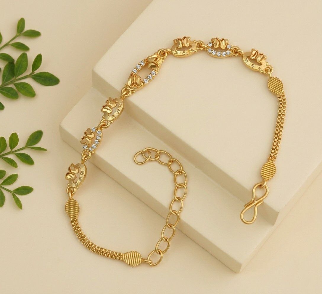 Gold Plated CZ Diamond Adjustable Bracelet for Women | Chain Style Bracelet | B-55