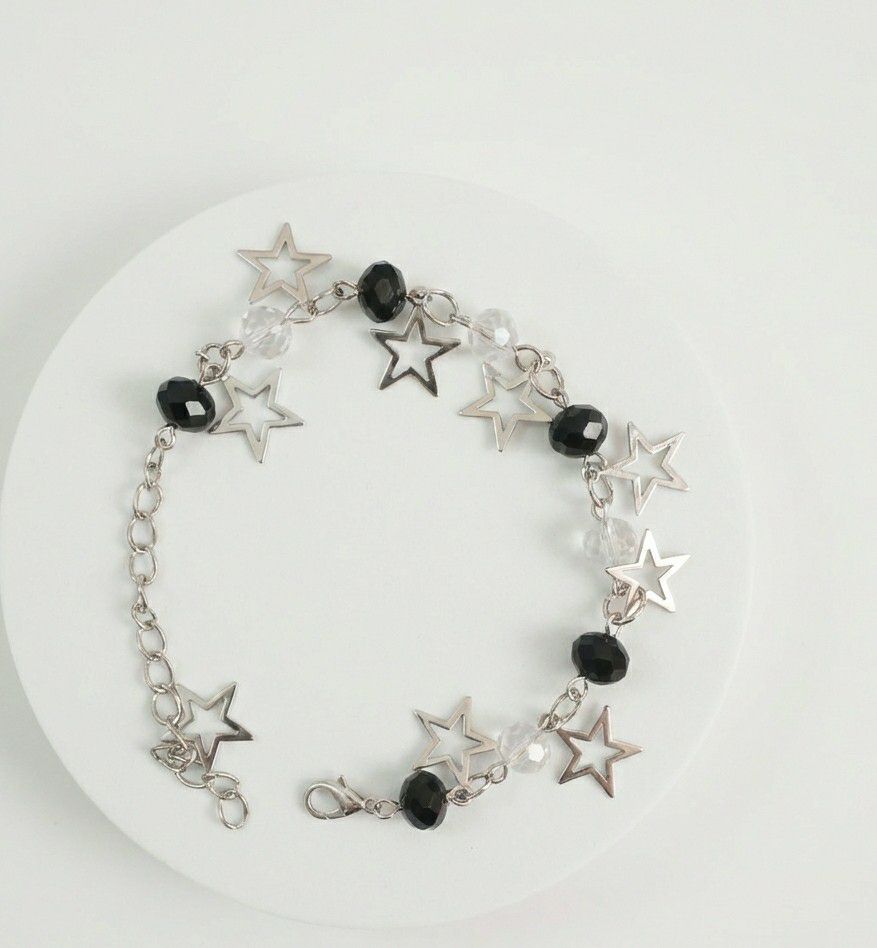 Silver Plated Black Crystal Beads Bracelet for Women | Adjustable Chain Bracelet | Brass & Steel Fashion Jewellery | B-34
