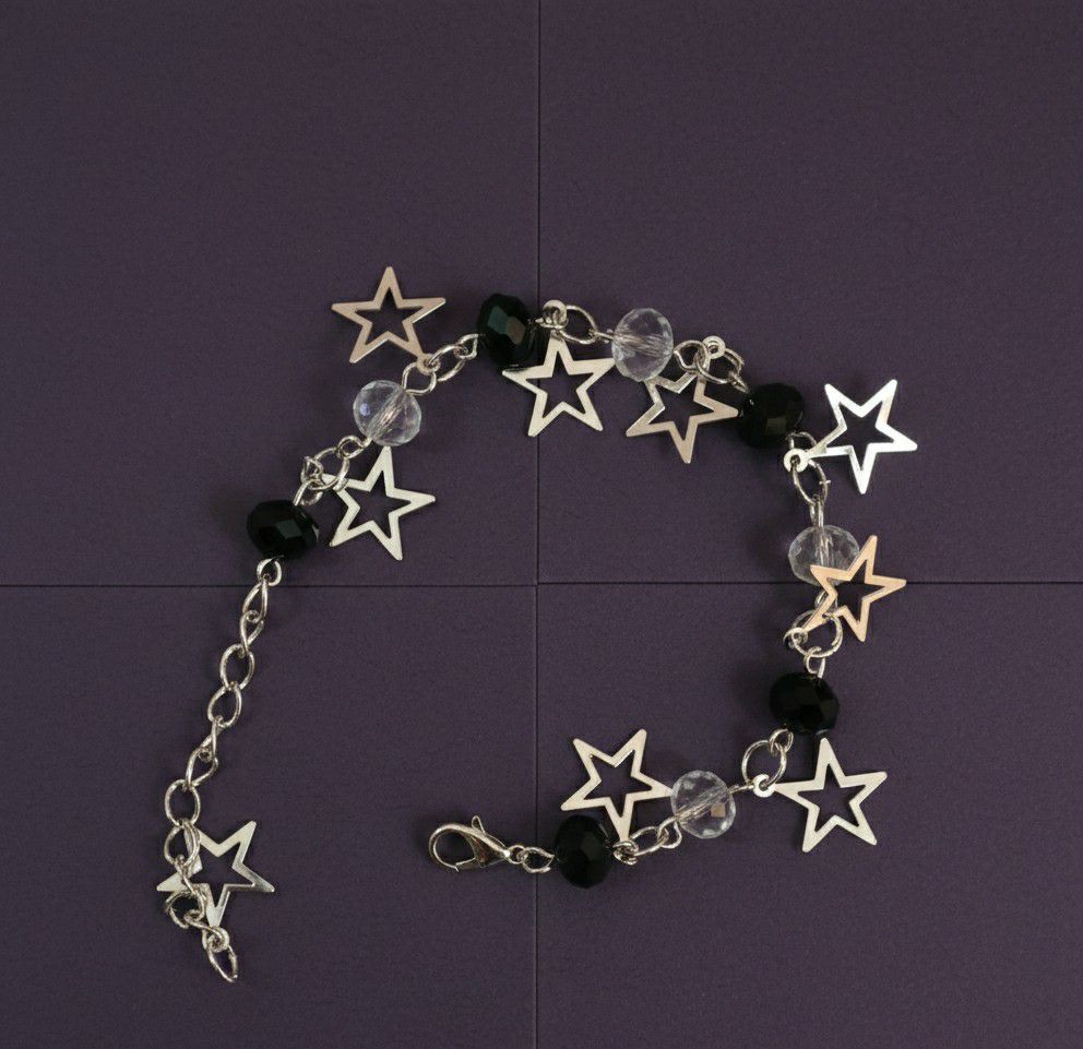 Silver Plated Black Crystal Beads Bracelet for Women | Adjustable Chain Bracelet | Brass & Steel Fashion Jewellery | B-34