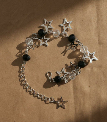 Silver Plated Black Crystal Beads Bracelet for Women | Adjustable Chain Bracelet | Brass & Steel Fashion Jewellery | B-34