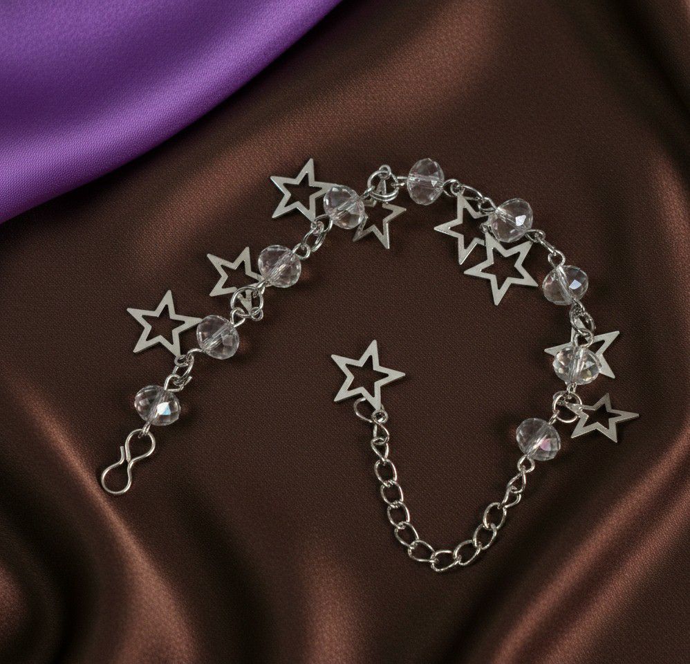 Silver Plated Crystal Bracelet for Women | Adjustable Chain Bracelet | Brass & Steel Fashion Jewellery | B-36