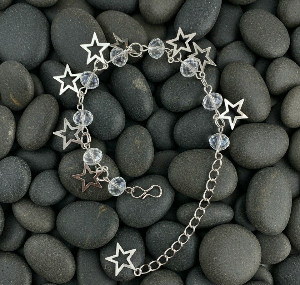 Silver Plated Crystal Bracelet for Women | Adjustable Chain Bracelet | Brass & Steel Fashion Jewellery | B-36