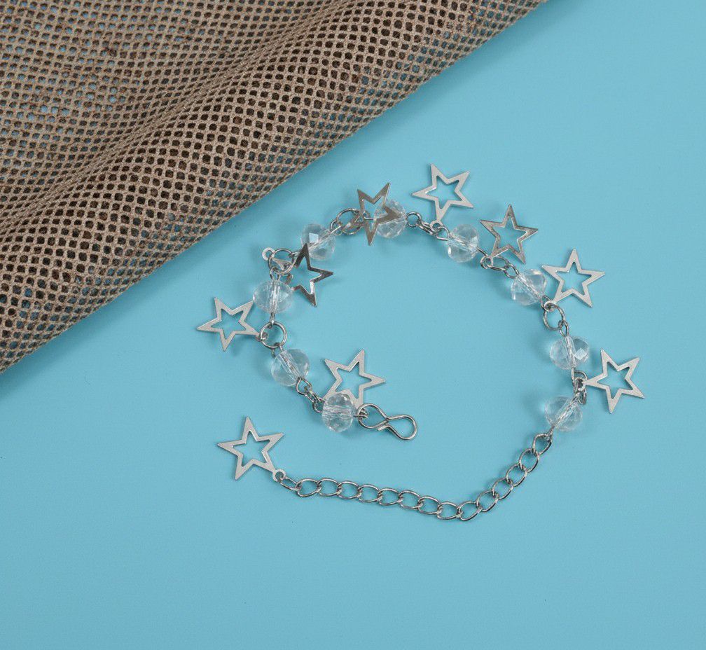 Silver Plated Crystal Bracelet for Women | Adjustable Chain Bracelet | Brass & Steel Fashion Jewellery | B-36