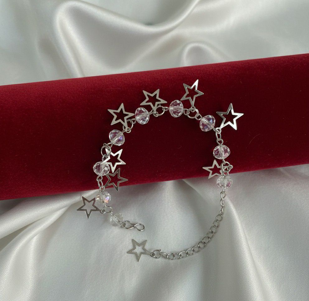 Silver Plated Crystal Bracelet for Women | Adjustable Chain Bracelet | Brass & Steel Fashion Jewellery | B-36