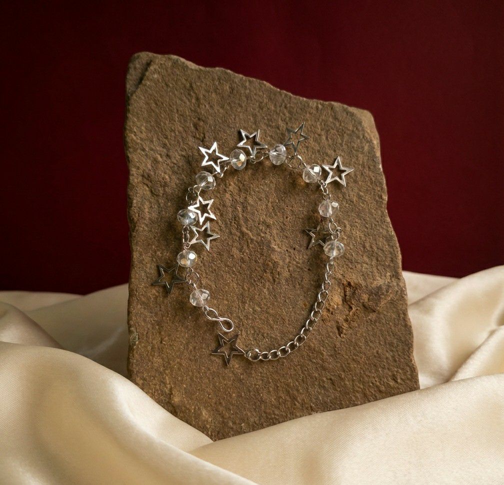 Silver Plated Crystal Bracelet for Women | Adjustable Chain Bracelet | Brass & Steel Fashion Jewellery | B-36