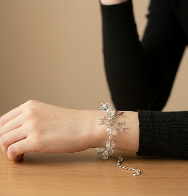 Silver Plated Crystal Bracelet for Women | Adjustable Chain Bracelet | Brass & Steel Fashion Jewellery | B-36