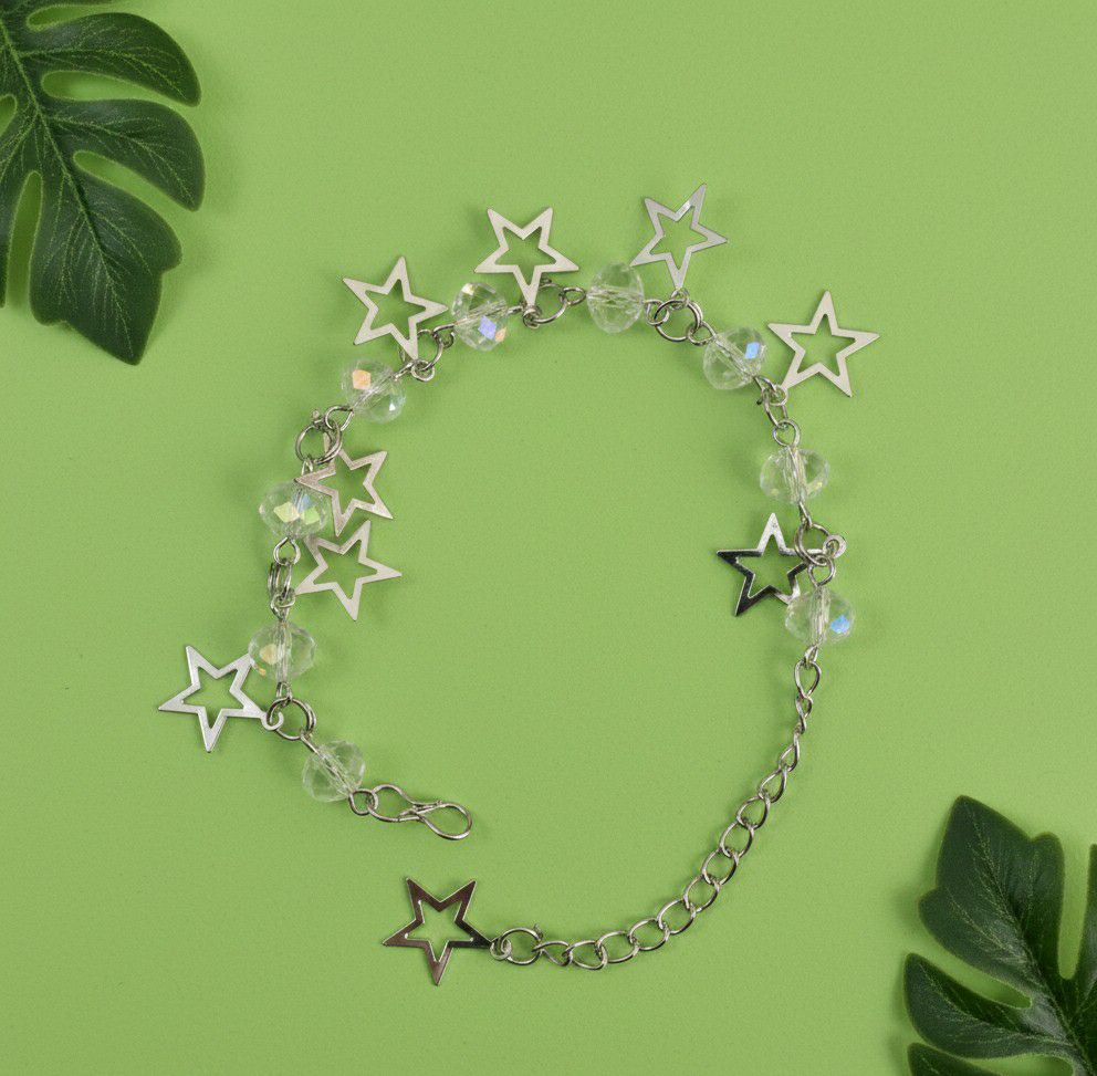 Silver Plated Crystal Bracelet for Women | Adjustable Chain Bracelet | Brass & Steel Fashion Jewellery | B-36