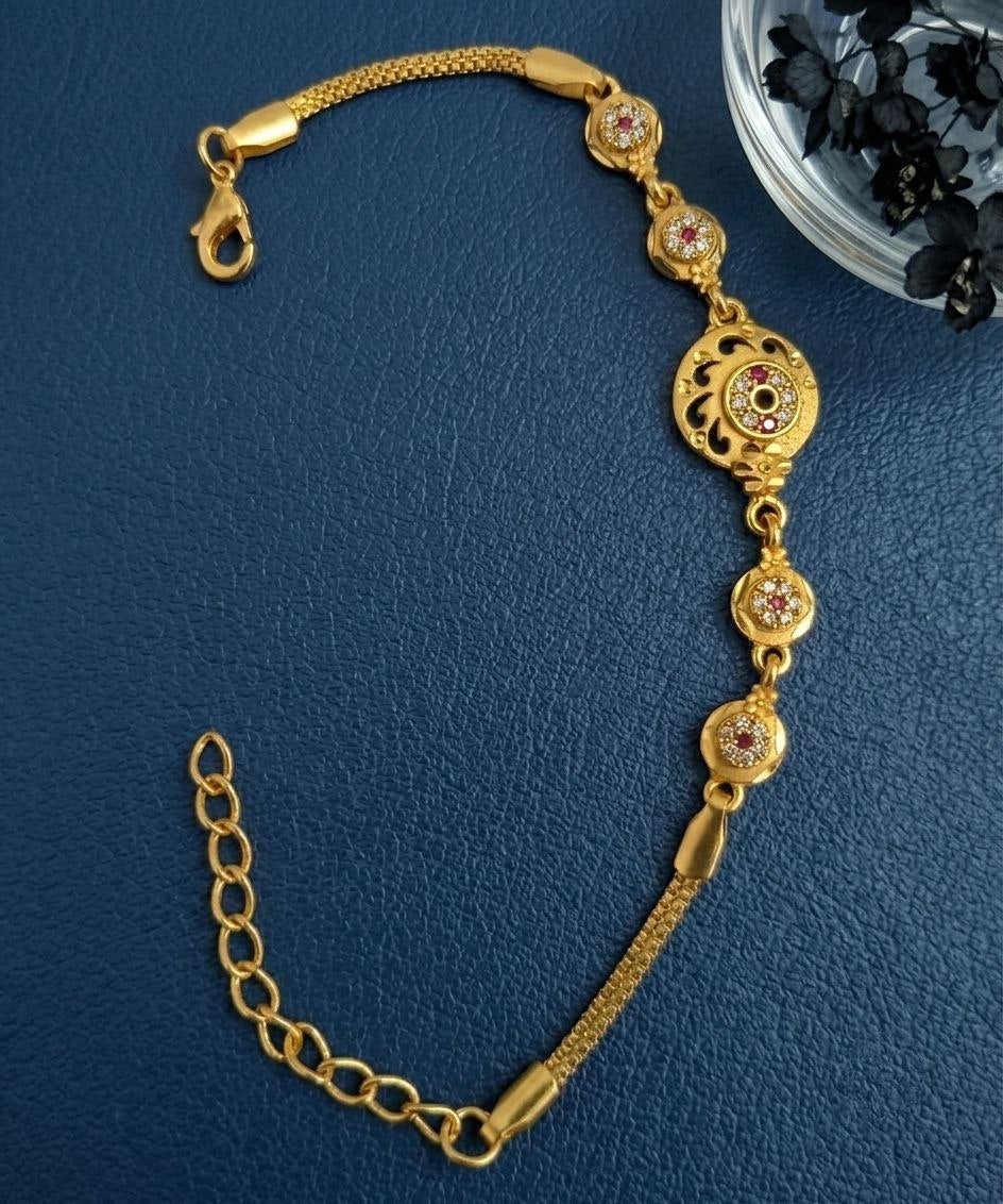 Gold Plated CZ Diamond Adjustable Chain Bracelet for Women | Dabi Peking Fashion Bracelet | B-63