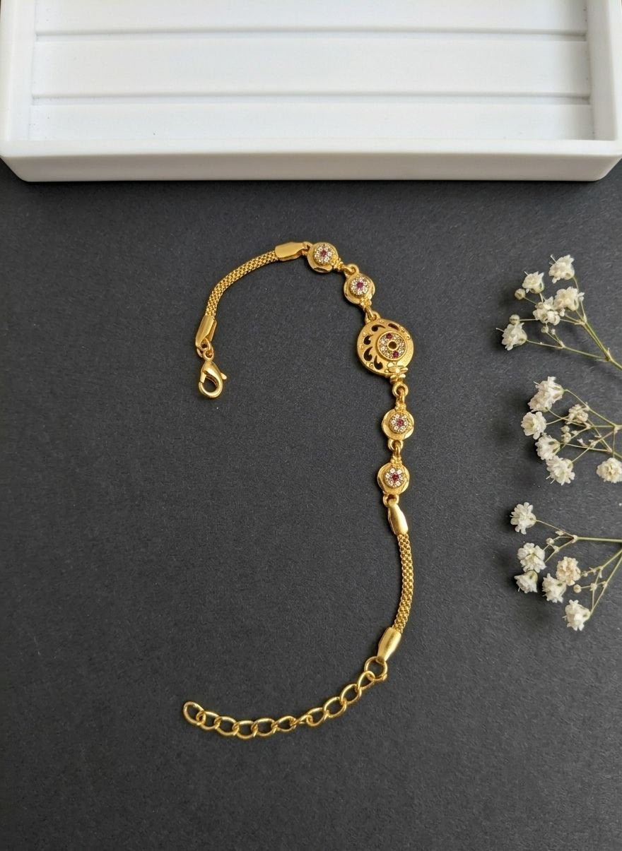 Gold Plated CZ Diamond Adjustable Chain Bracelet for Women | Dabi Peking Fashion Bracelet | B-63