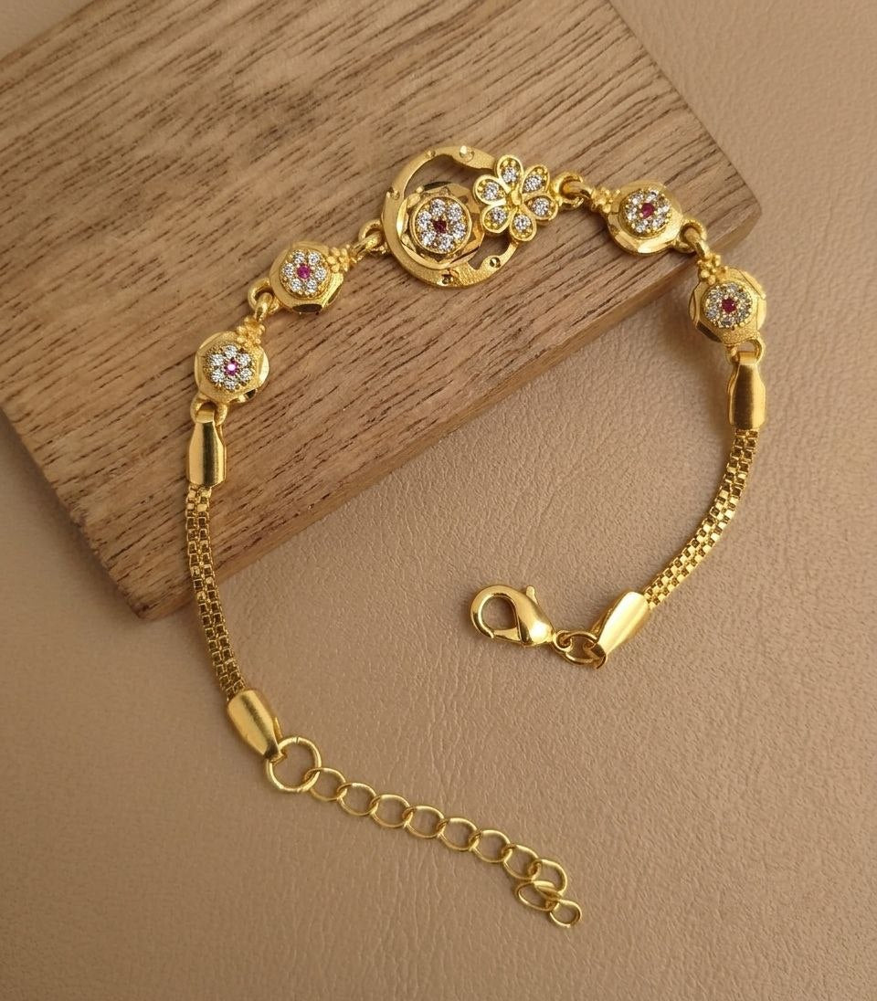 Gold Plated CZ Diamond Adjustable Chain Bracelet for Women | Dabi Peking Fashion Bracelet | B-64