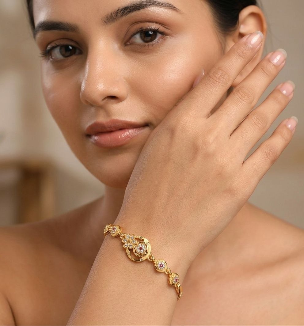 Gold Plated CZ Diamond Adjustable Chain Bracelet for Women | Dabi Peking Fashion Bracelet | B-64