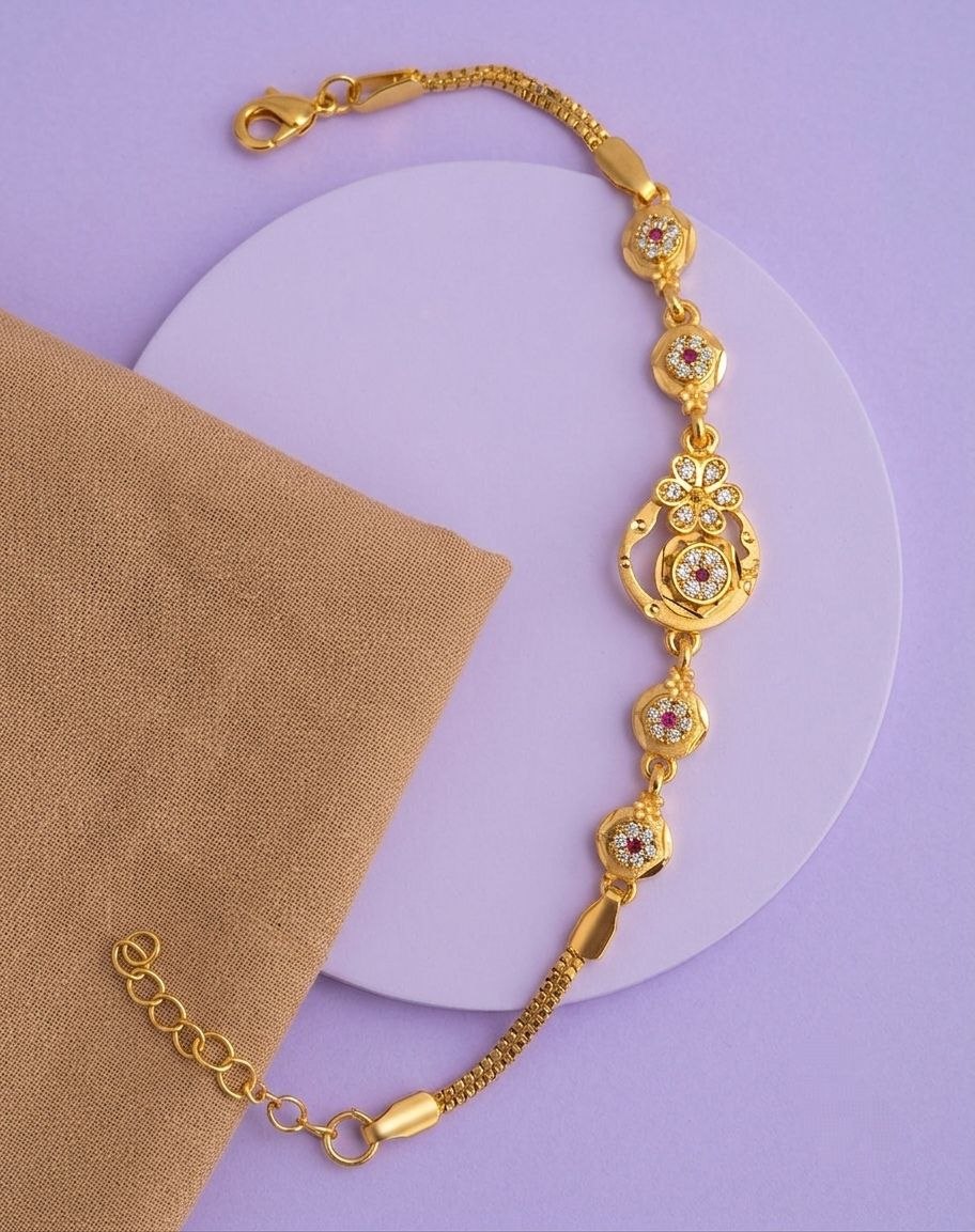 Gold Plated CZ Diamond Adjustable Chain Bracelet for Women | Dabi Peking Fashion Bracelet | B-64