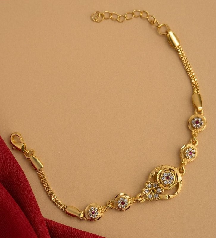 Gold Plated CZ Diamond Adjustable Chain Bracelet for Women | Dabi Peking Fashion Bracelet | B-64