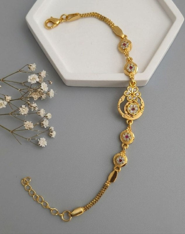 Gold Plated CZ Diamond Adjustable Chain Bracelet for Women | Dabi Peking Fashion Bracelet | B-64
