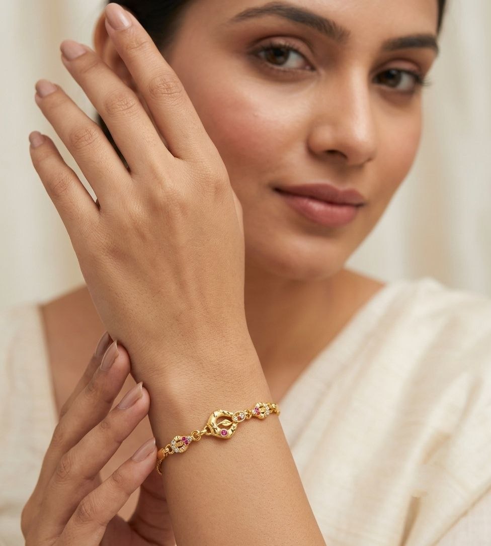 Gold Plated CZ Diamond Adjustable Chain Bracelet for Women | Dabi Peking Fashion Bracelet | B-65