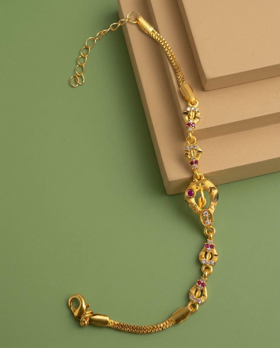 Gold Plated CZ Diamond Adjustable Chain Bracelet for Women | Dabi Peking Fashion Bracelet | B-65
