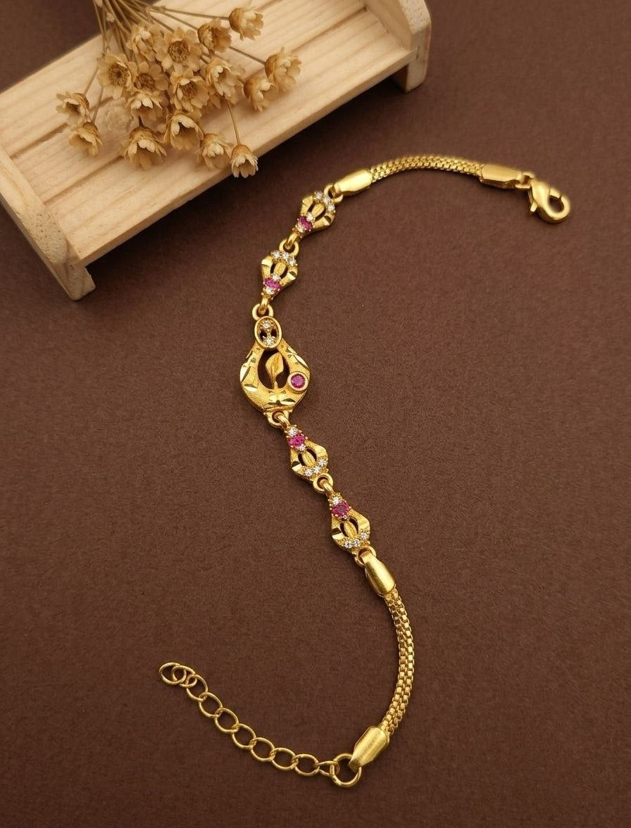 Gold Plated CZ Diamond Adjustable Chain Bracelet for Women | Dabi Peking Fashion Bracelet | B-65