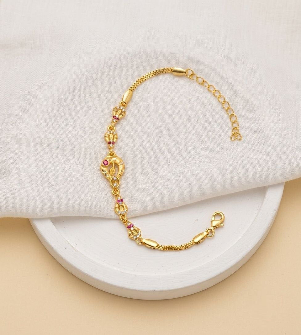 Gold Plated CZ Diamond Adjustable Chain Bracelet for Women | Dabi Peking Fashion Bracelet | B-65
