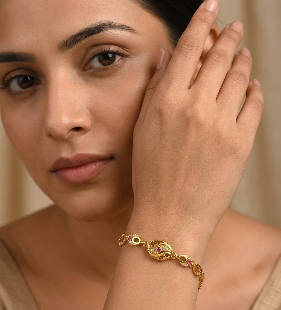 Gold Plated CZ Diamond Adjustable Chain Bracelet for Women | Dabi Peking Fashion Bracelet | B-66