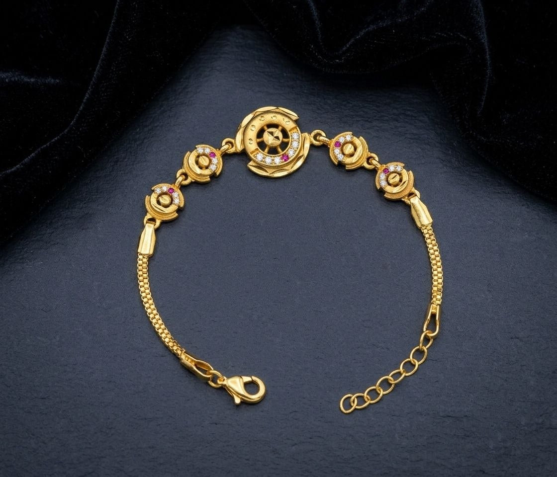 Gold Plated CZ Diamond Adjustable Chain Bracelet for Women | Dabi Peking Fashion Bracelet | B-67