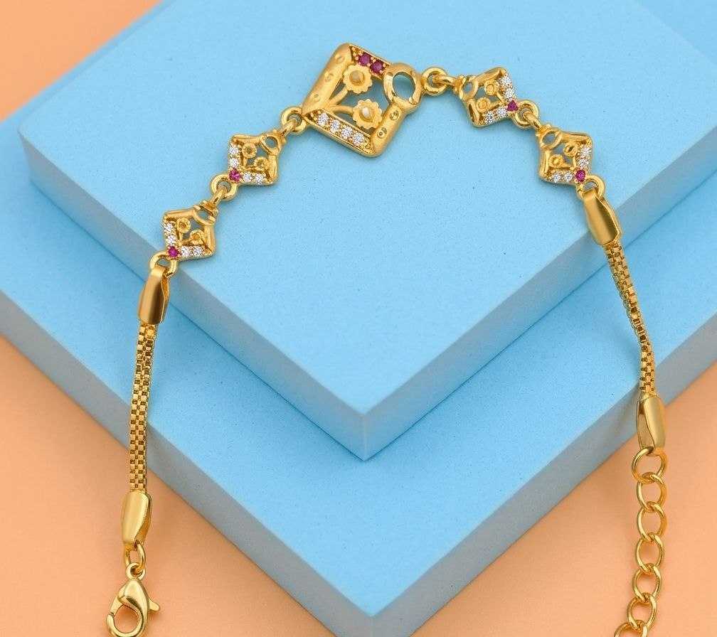 Gold Plated CZ Diamond Adjustable Chain Bracelet for Women | Dabi Peking Fashion Bracelet | B-69