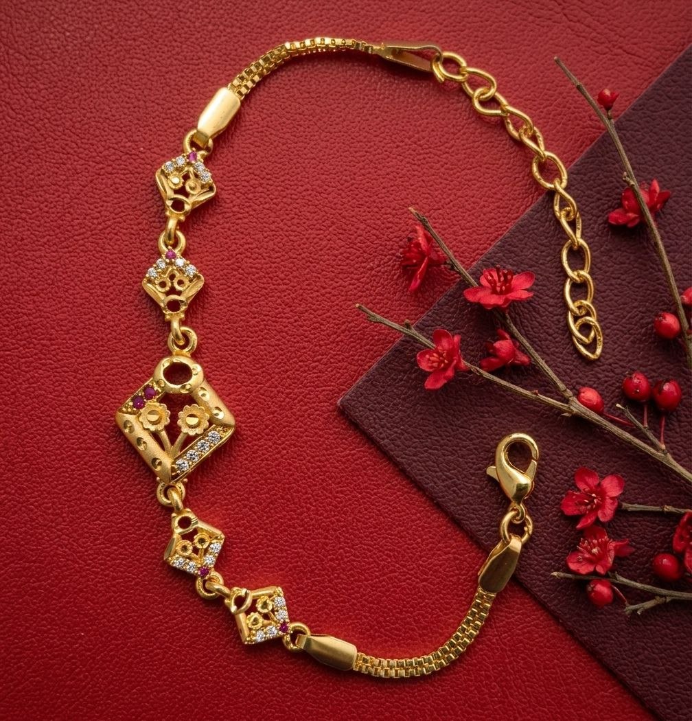 Gold Plated CZ Diamond Adjustable Chain Bracelet for Women | Dabi Peking Fashion Bracelet | B-69
