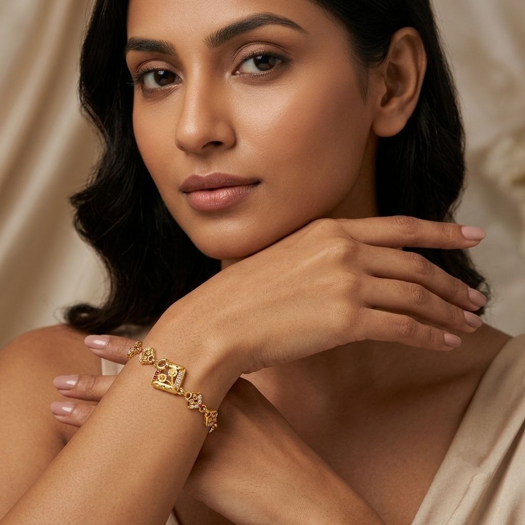 Gold Plated CZ Diamond Adjustable Chain Bracelet for Women | Dabi Peking Fashion Bracelet | B-69