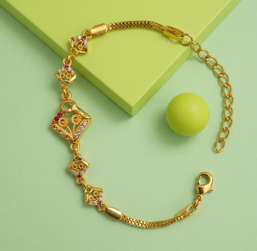 Gold Plated CZ Diamond Adjustable Chain Bracelet for Women | Dabi Peking Fashion Bracelet | B-69
