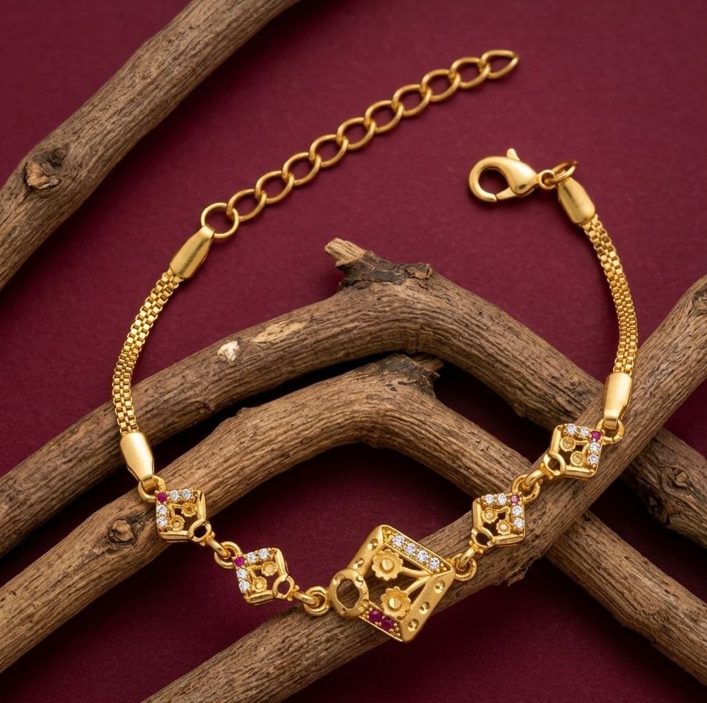 Gold Plated CZ Diamond Adjustable Chain Bracelet for Women | Dabi Peking Fashion Bracelet | B-69
