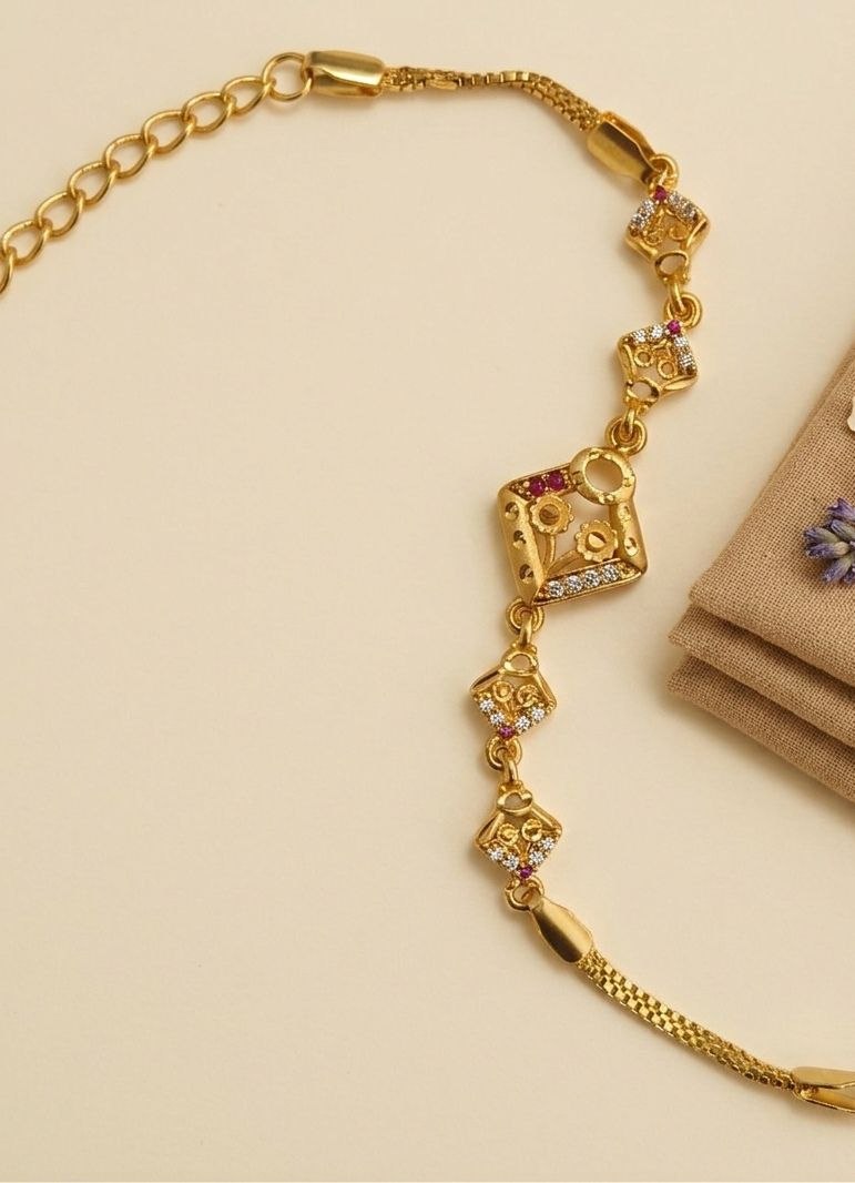 Gold Plated CZ Diamond Adjustable Chain Bracelet for Women | Dabi Peking Fashion Bracelet | B-69