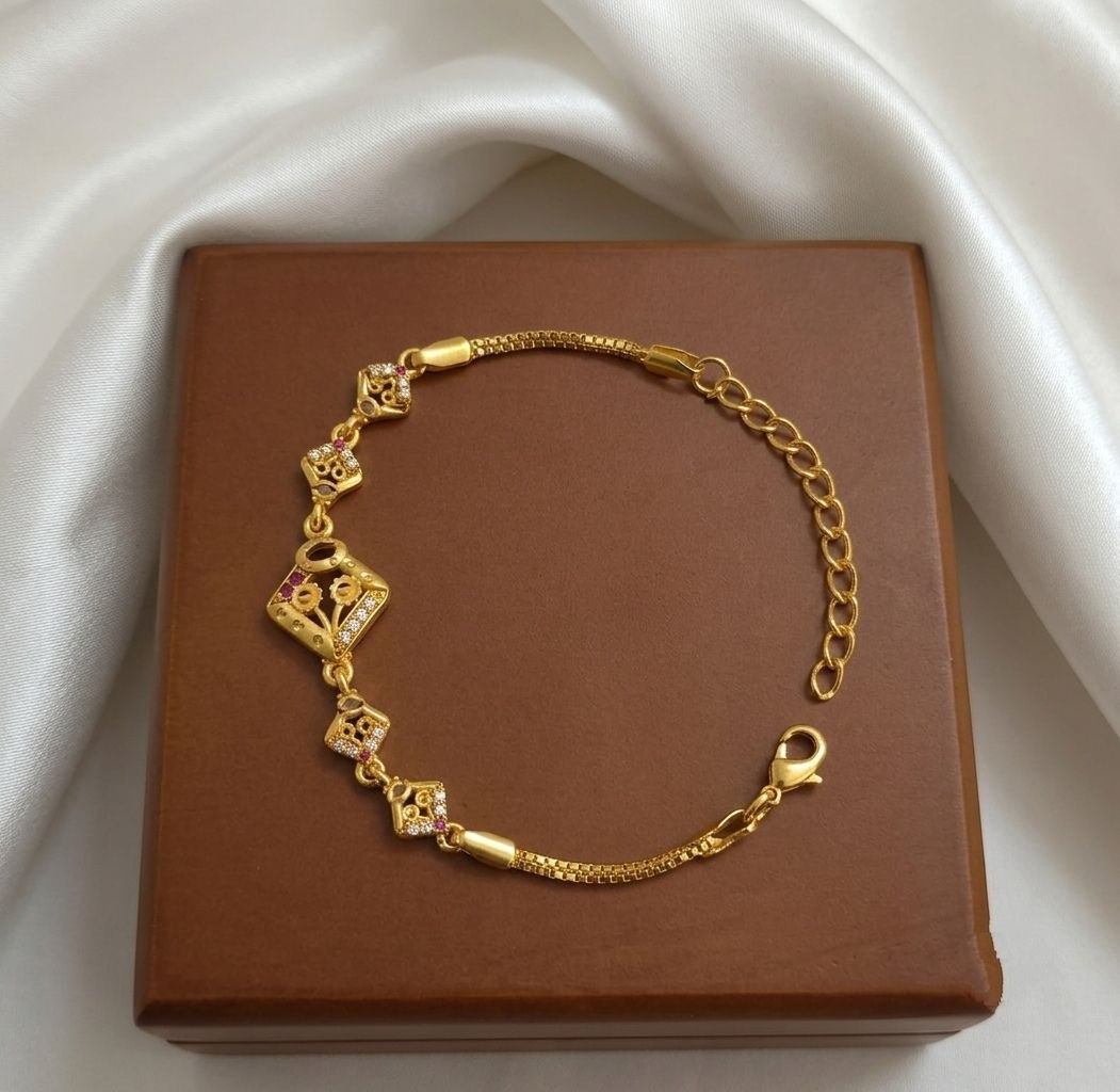 Gold Plated CZ Diamond Adjustable Chain Bracelet for Women | Dabi Peking Fashion Bracelet | B-69