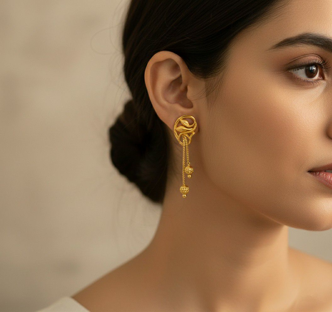 Micro Gold Plated 2-in-1 Latkan Earrings for Women | Brass Stud Earrings | Elegant Daily Wear Jewellery | EA-41