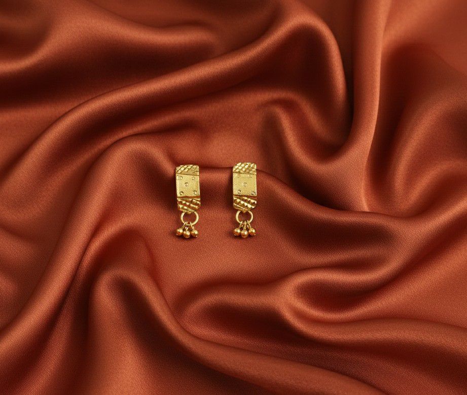Micro Gold Plated Square Stud Earrings for Women | Brass Small Latkan Earrings | Minimal Daily Wear Jewellery | EA-42