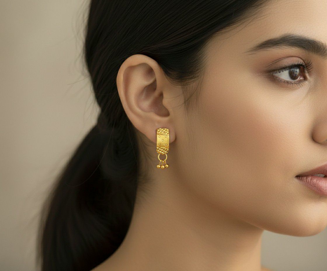Micro Gold Plated Square Stud Earrings for Women | Brass Small Latkan Earrings | Minimal Daily Wear Jewellery | EA-42