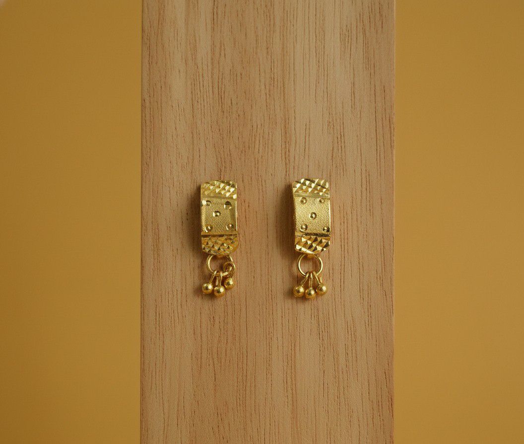 Micro Gold Plated Square Stud Earrings for Women | Brass Small Latkan Earrings | Minimal Daily Wear Jewellery | EA-42