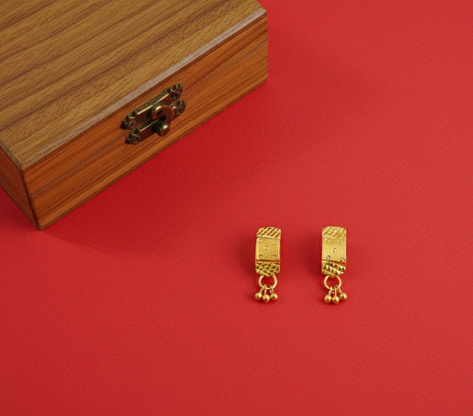 Micro Gold Plated Square Stud Earrings for Women | Brass Small Latkan Earrings | Minimal Daily Wear Jewellery | EA-42