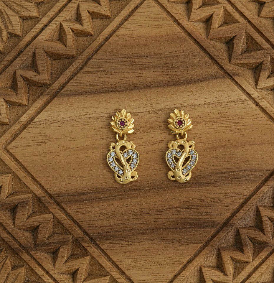 Micro Gold Plated Heart Latkan Earrings for Women | Brass Small Stud Earrings | Elegant Daily Wear Jewellery | EA-43