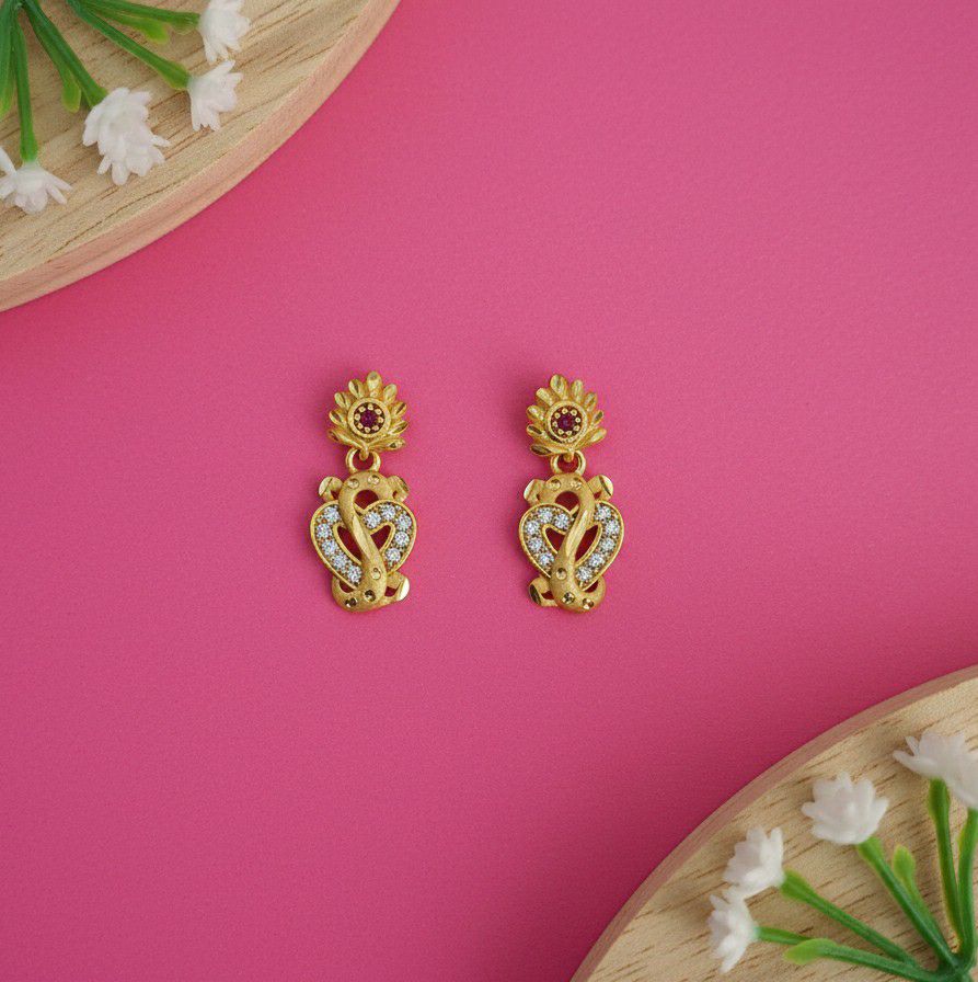 Micro Gold Plated Heart Latkan Earrings for Women | Brass Small Stud Earrings | Elegant Daily Wear Jewellery | EA-43