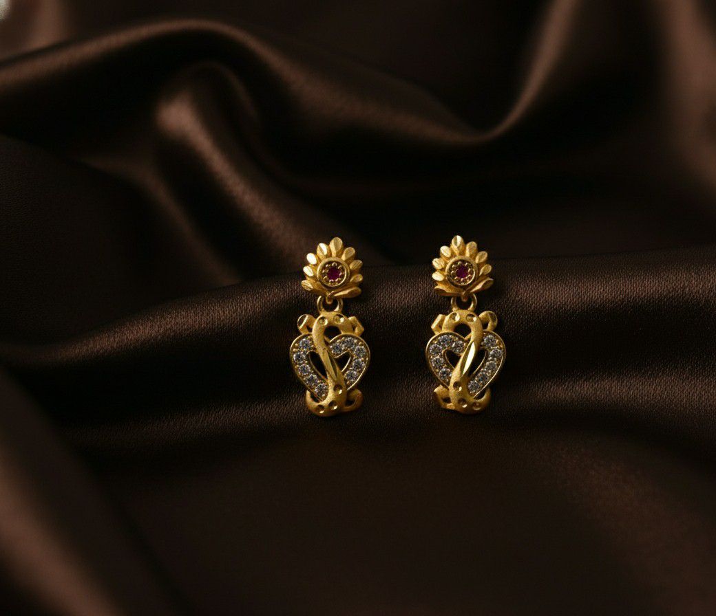 Micro Gold Plated Heart Latkan Earrings for Women | Brass Small Stud Earrings | Elegant Daily Wear Jewellery | EA-43