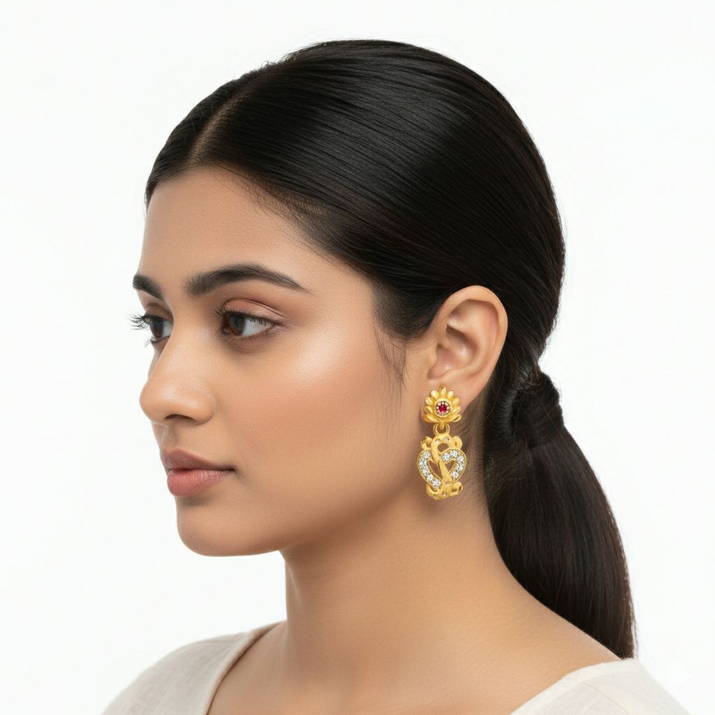 Micro Gold Plated Heart Latkan Earrings for Women | Brass Small Stud Earrings | Elegant Daily Wear Jewellery | EA-43
