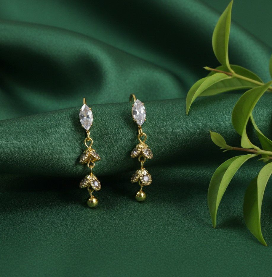 Gold Plated American Diamond Latkan Earrings for Women | Big Drop Jhumka Earrings | Brass Fashion Jewellery | EA-44