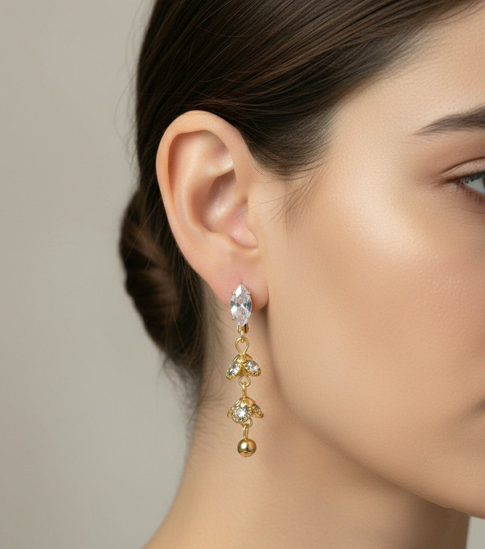 Gold Plated American Diamond Latkan Earrings for Women | Big Drop Jhumka Earrings | Brass Fashion Jewellery | EA-44