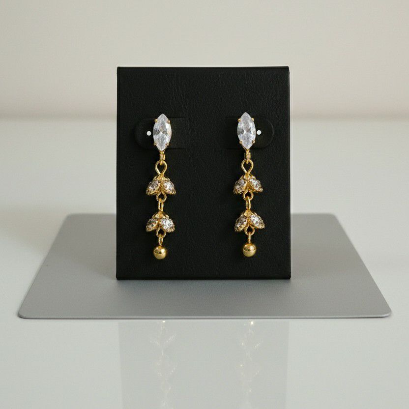 Gold Plated American Diamond Latkan Earrings for Women | Big Drop Jhumka Earrings | Brass Fashion Jewellery | EA-44
