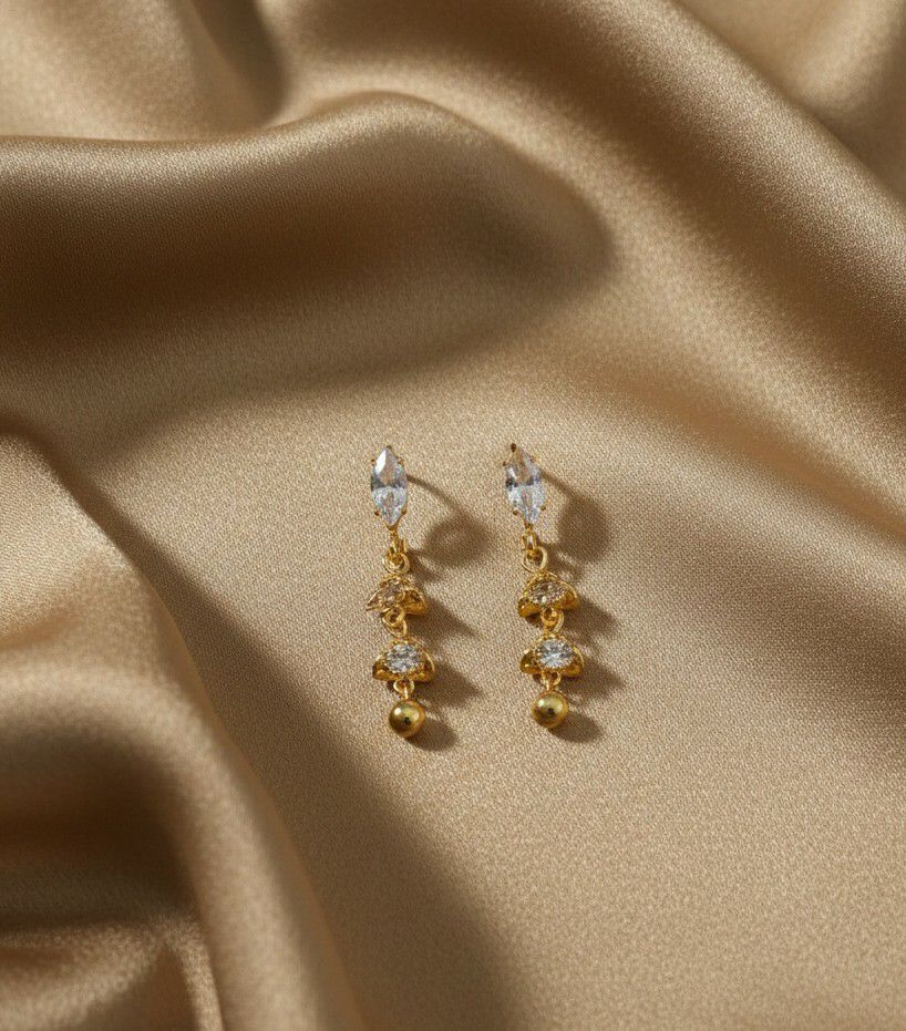 Gold Plated American Diamond Latkan Earrings for Women | Big Drop Jhumka Earrings | Brass Fashion Jewellery | EA-44