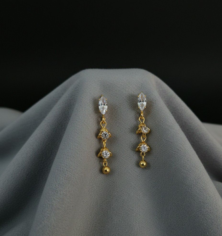 Gold Plated American Diamond Latkan Earrings for Women | Big Drop Jhumka Earrings | Brass Fashion Jewellery | EA-44